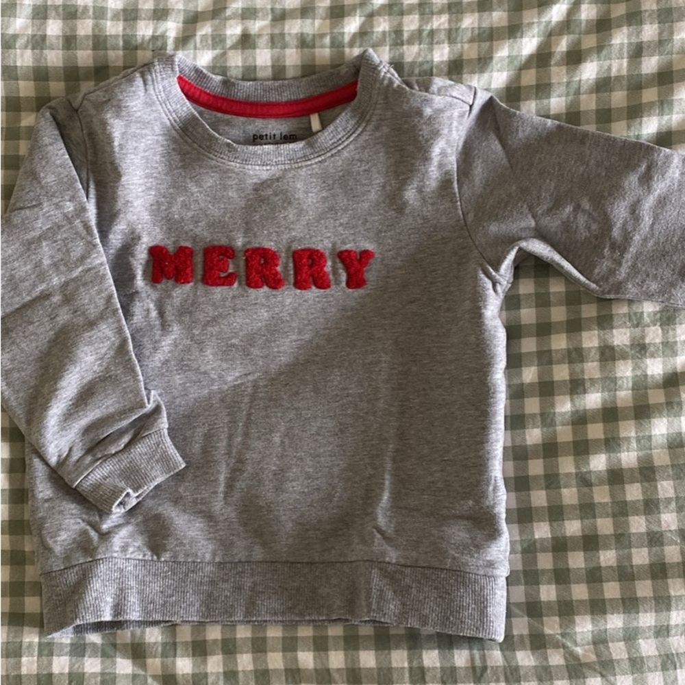 Petit Lem Xmas Gray Red Merry Sweatshirt 2T